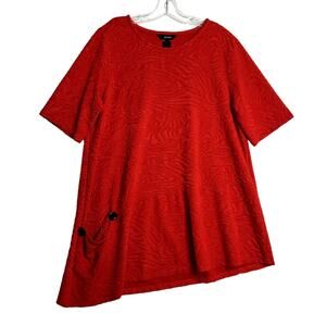Ali Miles Short Sleeve Textured Pullover Tunic Top Red Womens XL Art to Wear